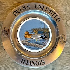 1986 Ducks Unlimited Illinois Pewter Collector Plate.